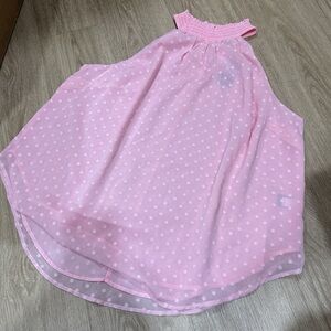 NEW Torrid Womens Top Sz 2 Pink Chiffon Swiss Dot Mock Neck Ruffle Tank Sheer 2X